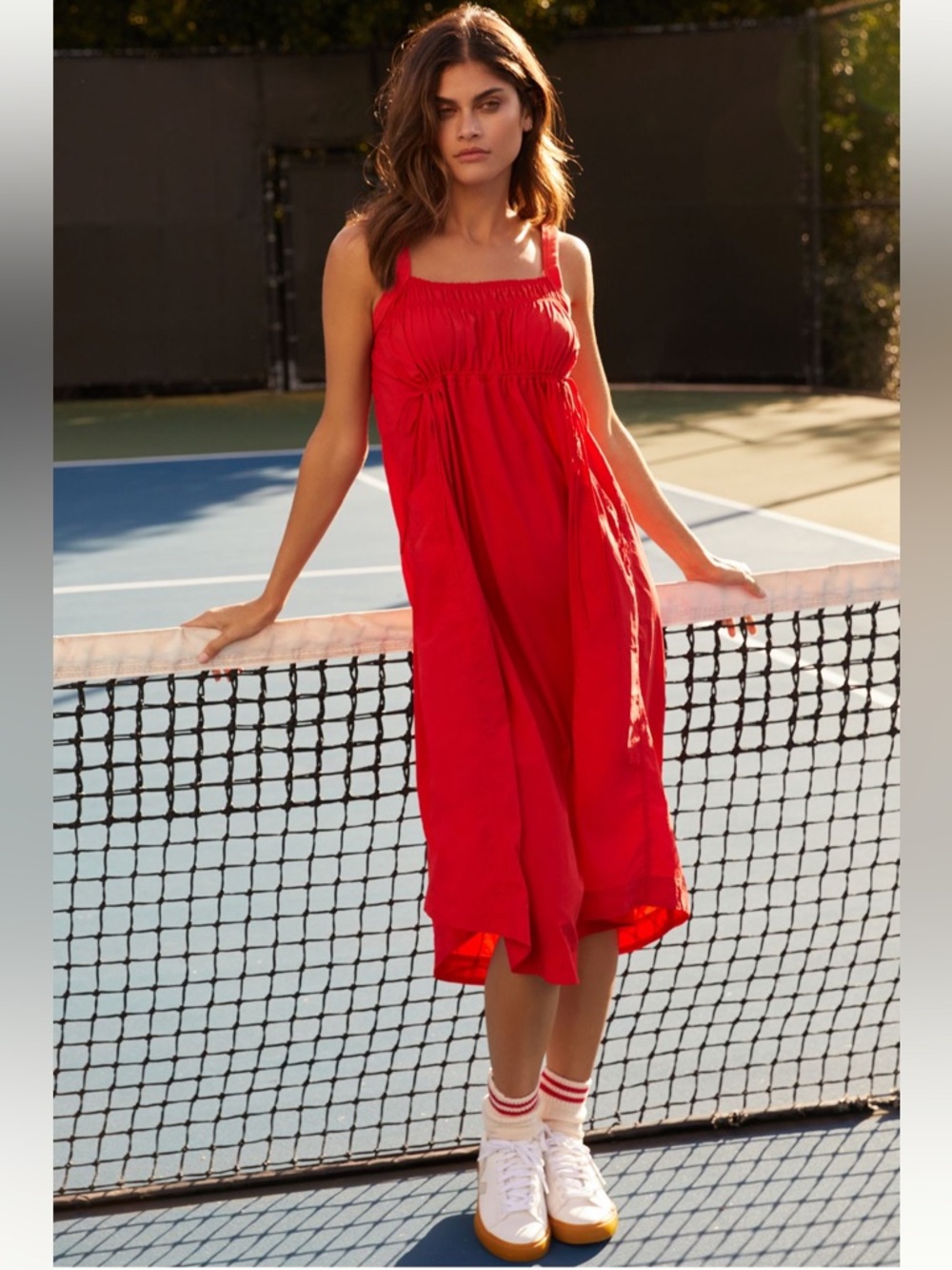 DAILY PRACTICE Anthropologie Keeseville Smocked Midi Dress Everest Fabric Red L